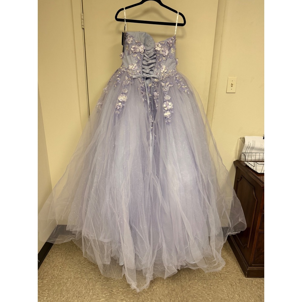Juliet 1435 Lilac Floral 3D Glitter Tulle Gown Quinceanera Dress L w/ Crinoline - Picture 5 of 10